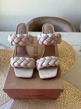 Steve Madden Braided Double-Strap Heels in off white